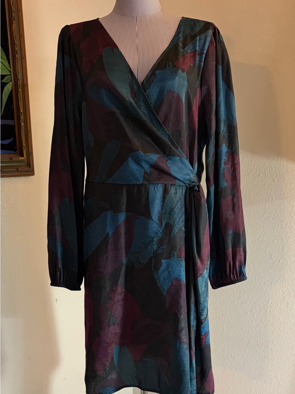 Ava & Viv Teal and Plum Abstract Floral Wrap Dress